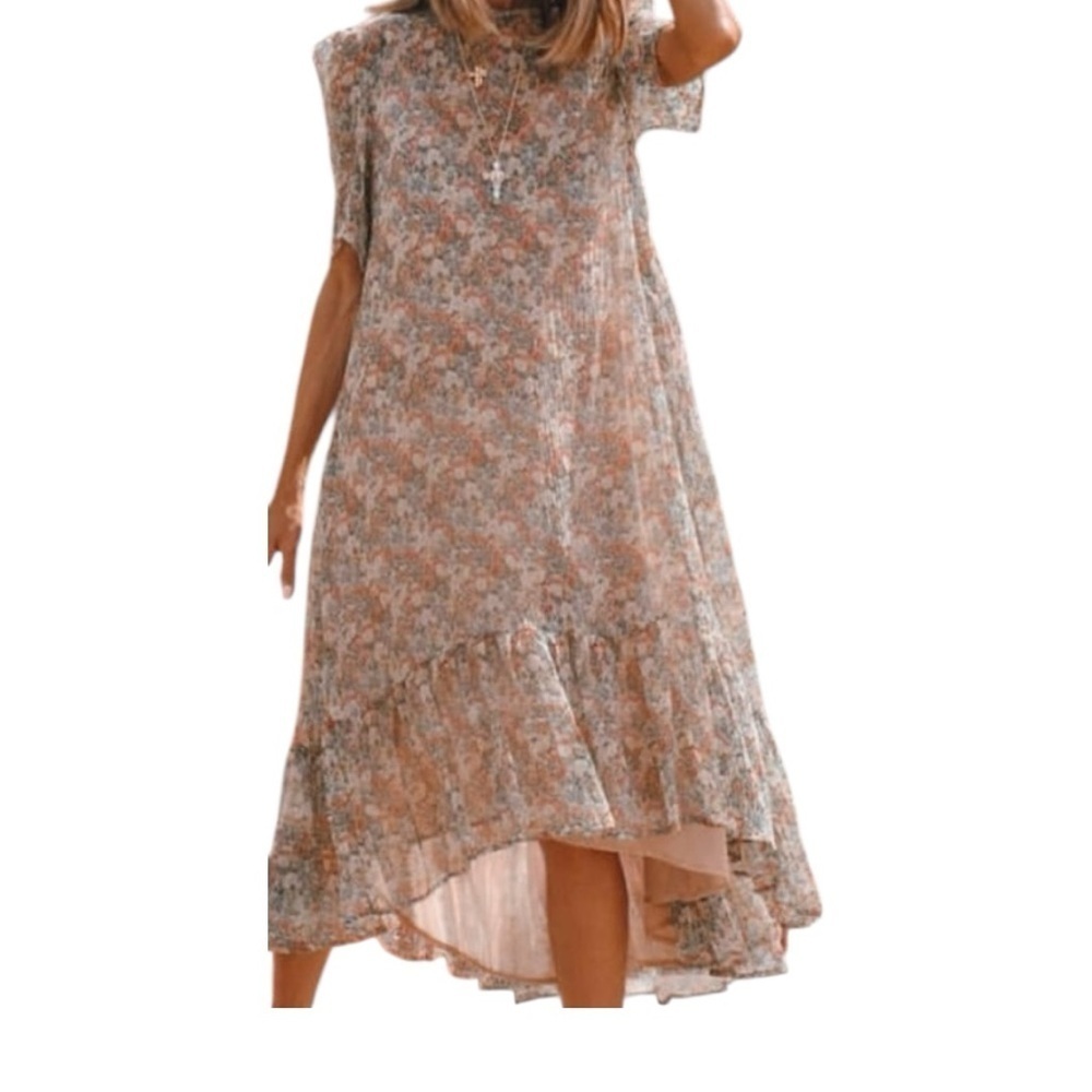 Zara Pink Tan Asymmetrical Sundress Sleeveless